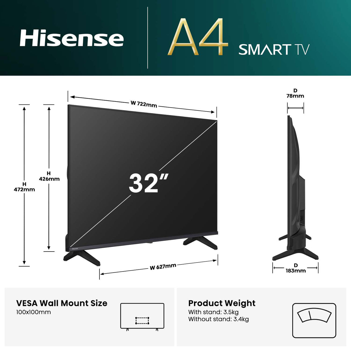 Hisense 32" Series A4QAU HD Smart LED TV 32A4QAU