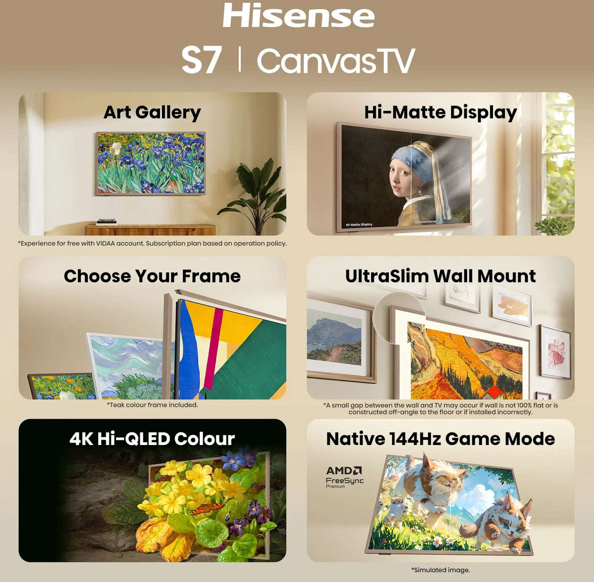 Hisense 75" S7S Hi-QLED 4K Canvas TV 75S7SAU