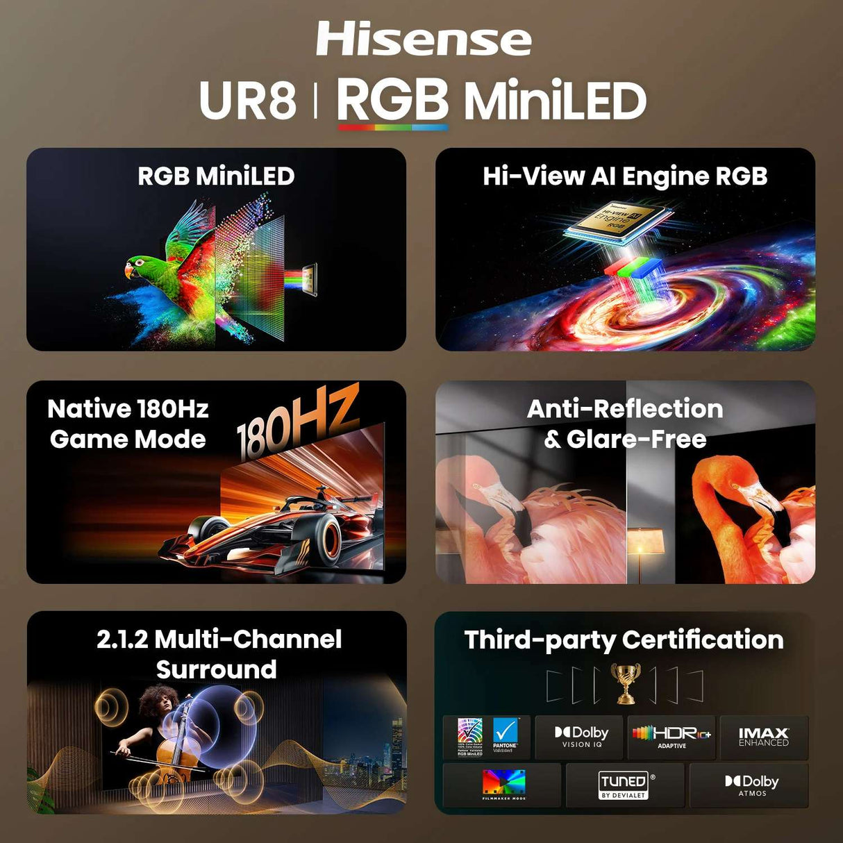 Hisense 55" RGB Mini LED UR8S 180Hz 4K Smart AI TV 55UR8SAU