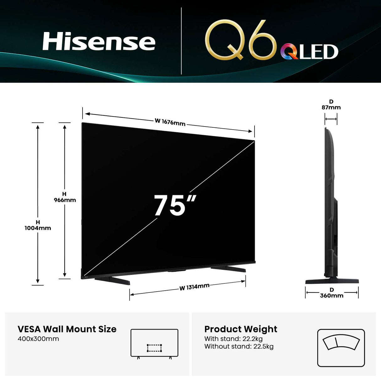 Hisense 75" Series Q6QAU QLED 4K Smart TV 75Q6QAU