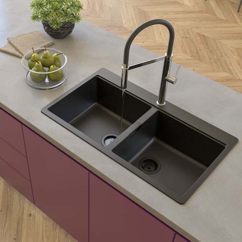Abey Horizont Schock Stone Double Bowl Inset Granite Sink N200S