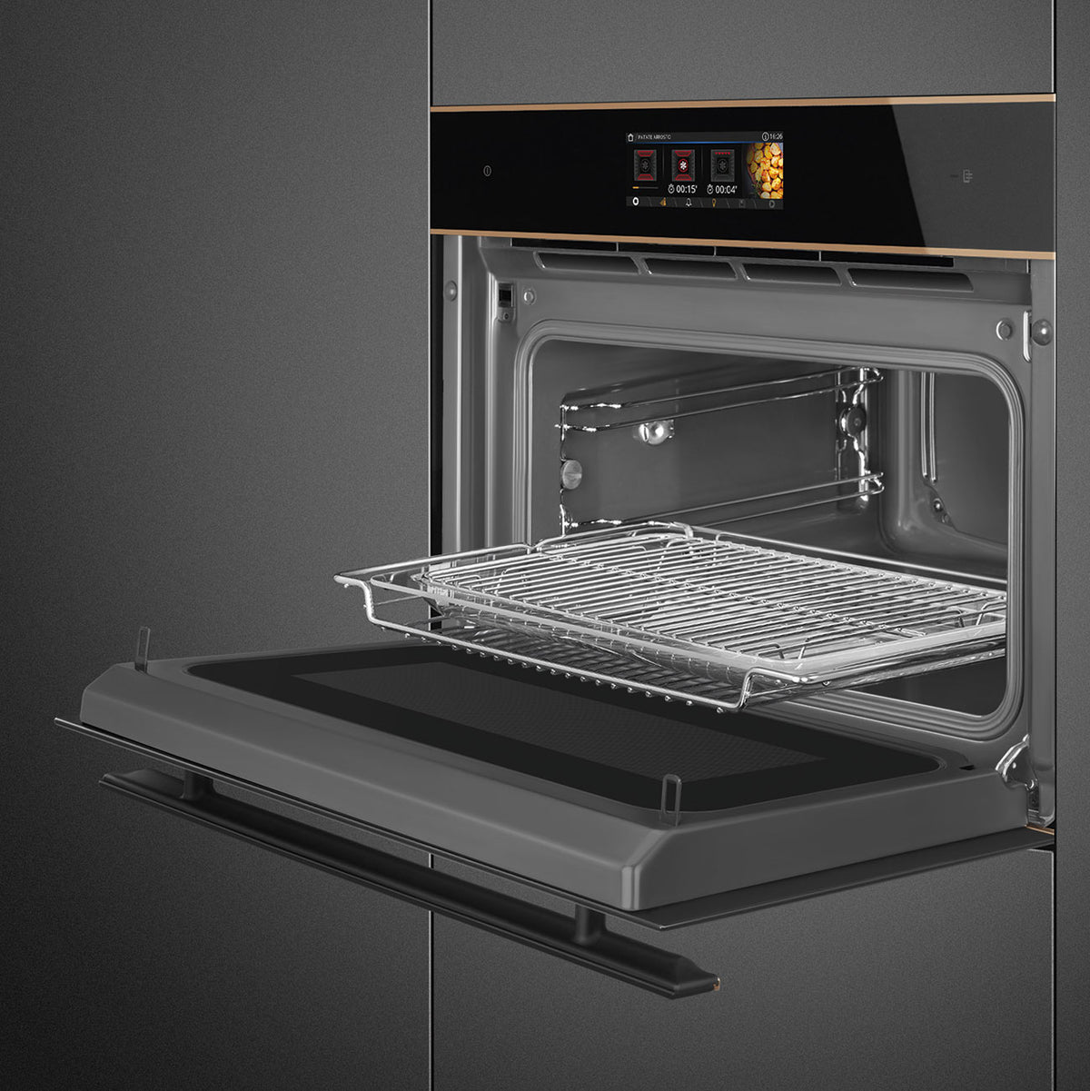 Smeg 45cm Dolce Stil Novo Combi Microwave Electric Built-In Oven Copper Trim SOA4606WM2PNR