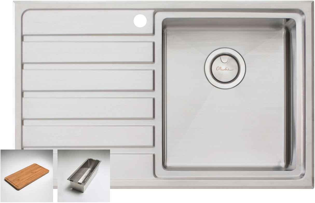 Oliveri Apollo Single Right Hand Bowl Inset/Undermount Sink With Drainer AP1422
