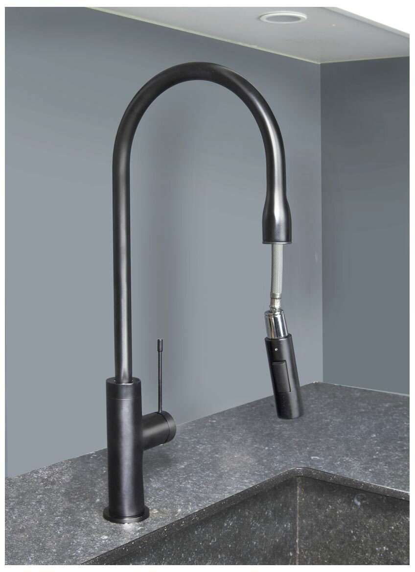 Artusi Gooseneck Pullout Kitchen Mixer Tap Matt Black ASM201B