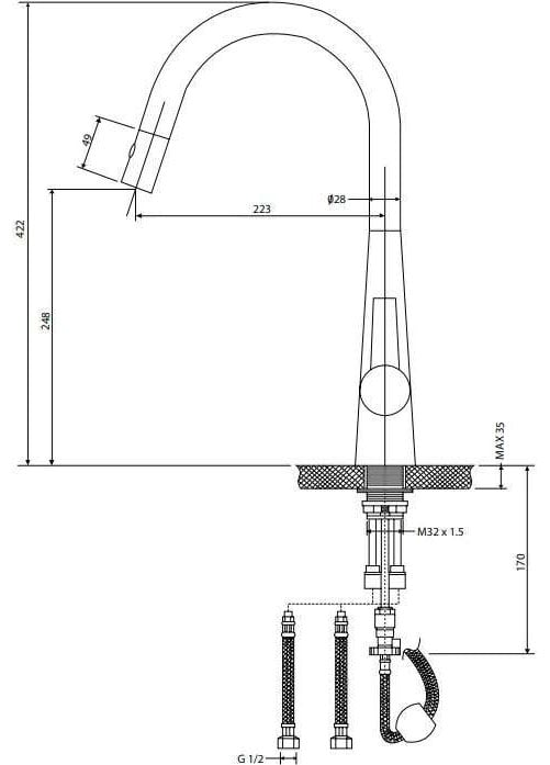 Artusi Gooseneck Pullout Kitchen Mixer Tap Brushed Nickel ASM501BN