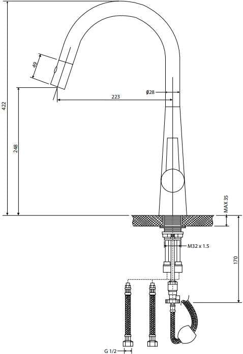 Artusi Gooseneck Pullout Kitchen Mixer Tap Matt Black ASM501MB