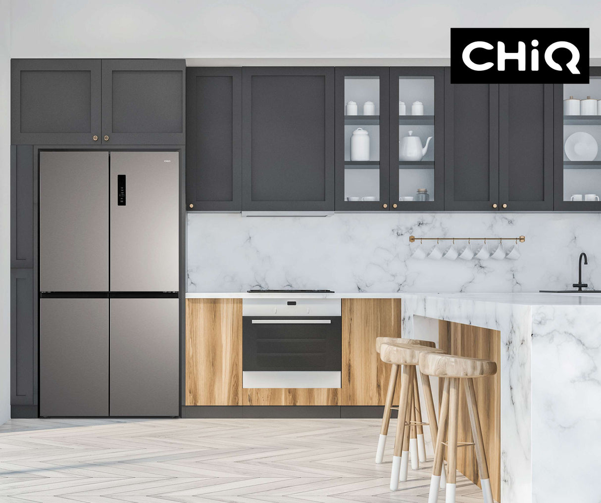 CHiQ 601L Quad Door Refrigerator Silver CCD596NS | Greater Sydney Only
