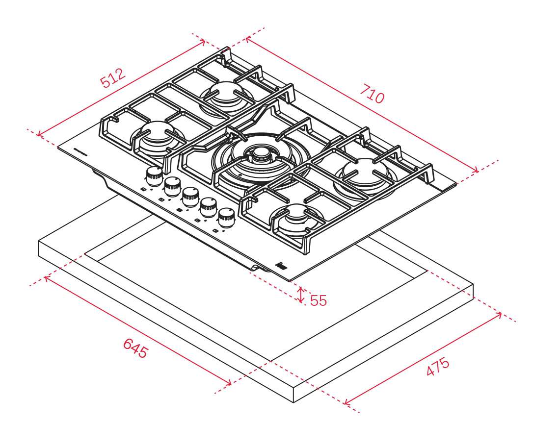 Teka 70cm Black Ceramic Glass Gas Cooktop CGWLUX705