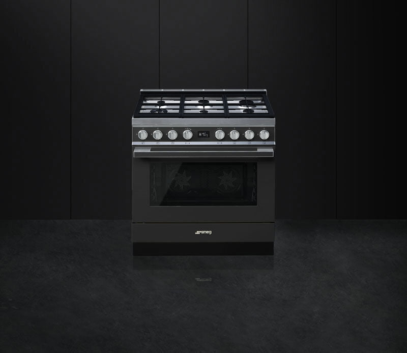 Smeg 90cm Portofino Freestanding Dual Fuel Oven/Stove Anthracite CPF9GPANA