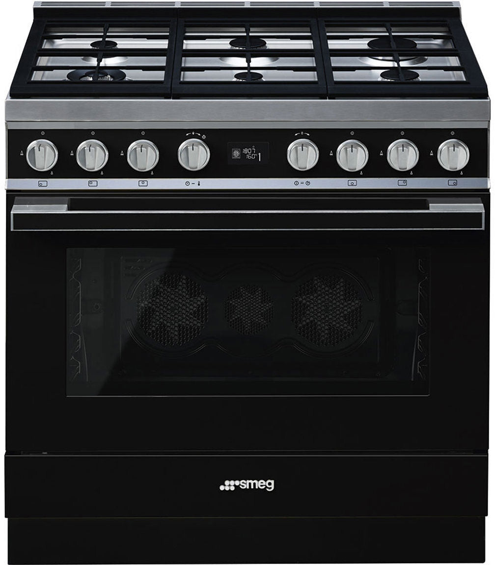 Smeg 90cm Portofino Freestanding Dual Fuel Oven/Stove Black CPF9GPBLA