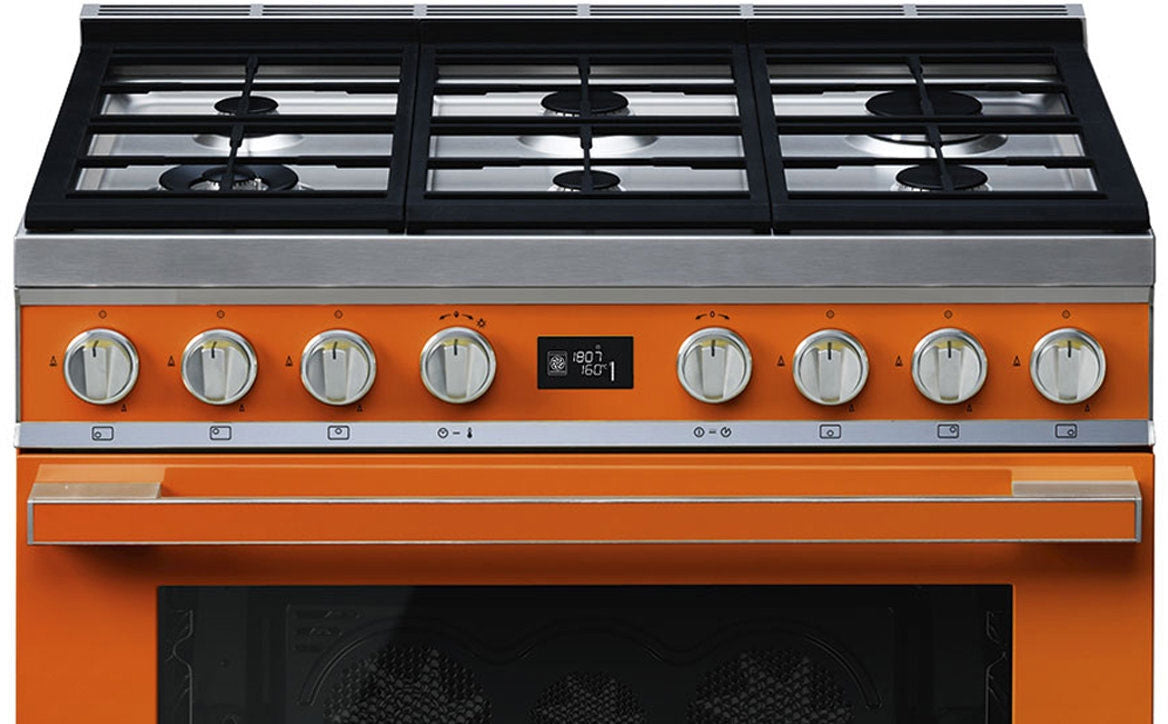 Smeg 90cm Portofino Freestanding Dual Fuel Oven/Stove Burnt Orange CPF9GPORA