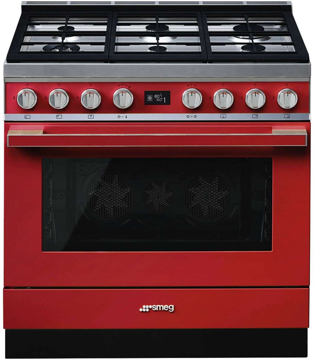 Smeg 90cm Portofino Freestanding Dual Fuel Oven/Stove Red CPF9GPRA