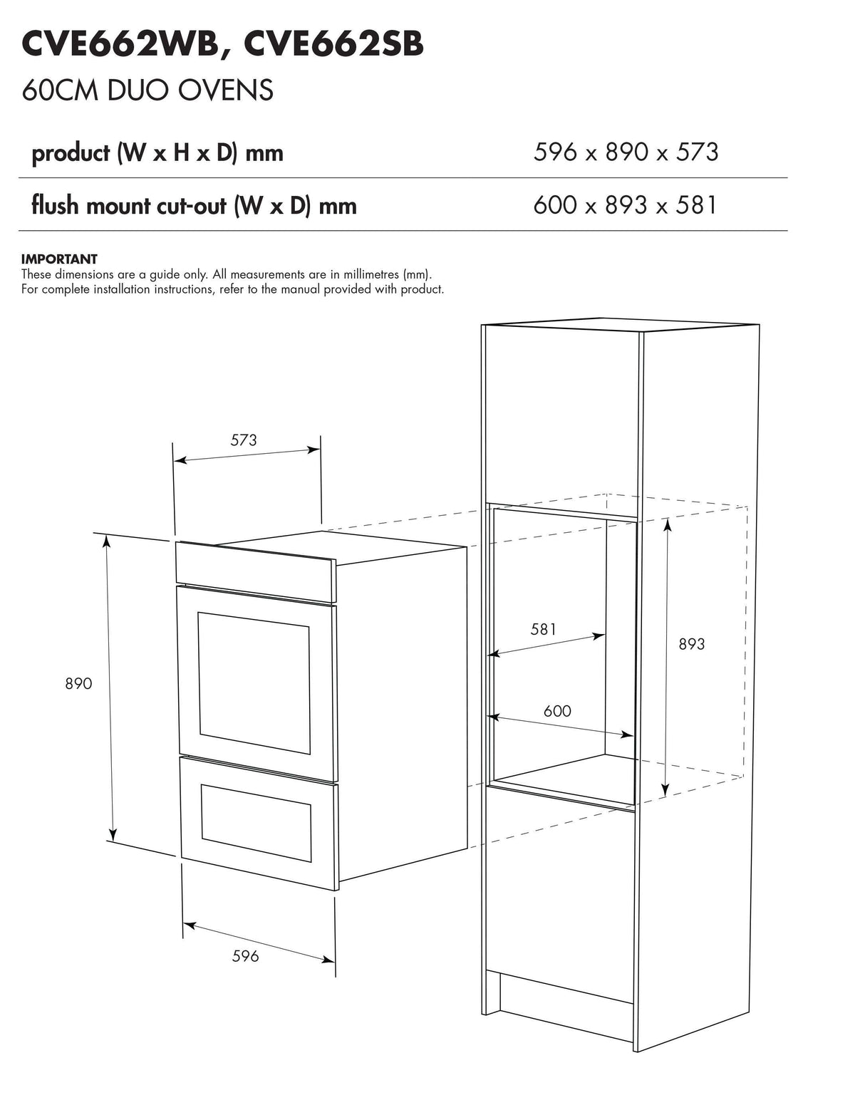 Chef 60cm Multifunction Electric Built-In Wall Oven with Separate Grill CVE662SB