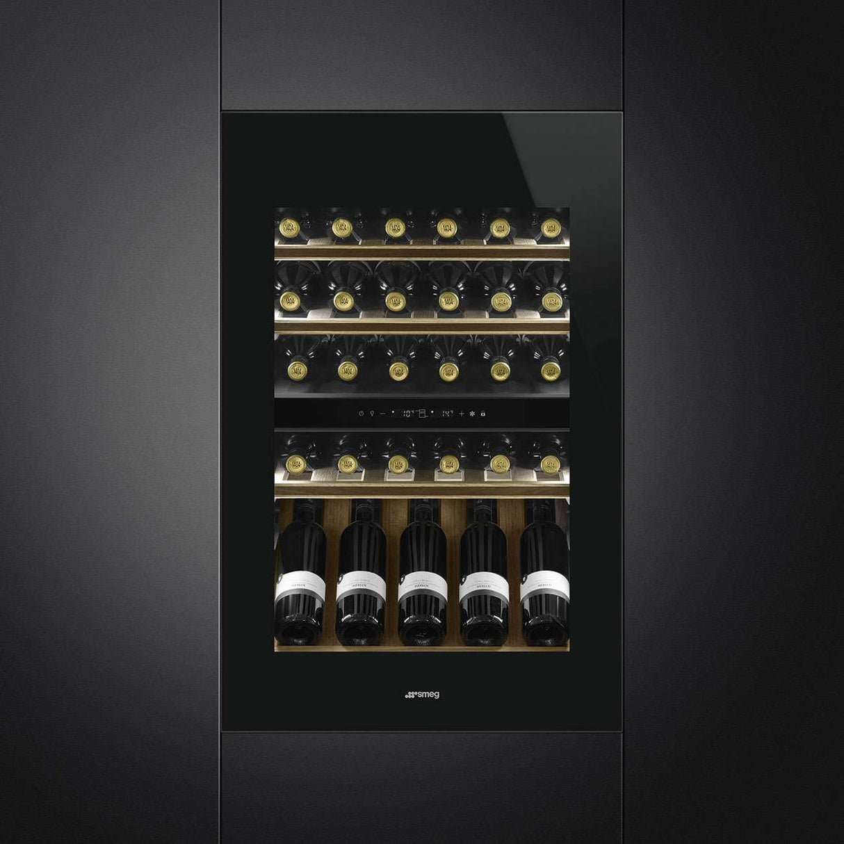 Smeg 88cm 40 Bottles Universale Built-in Wine Cooler Black CVI040BE