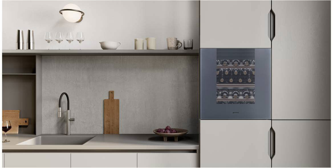 Smeg 60cm 29 Bottles Linea Wine Cooler Neptune Grey CVI129G