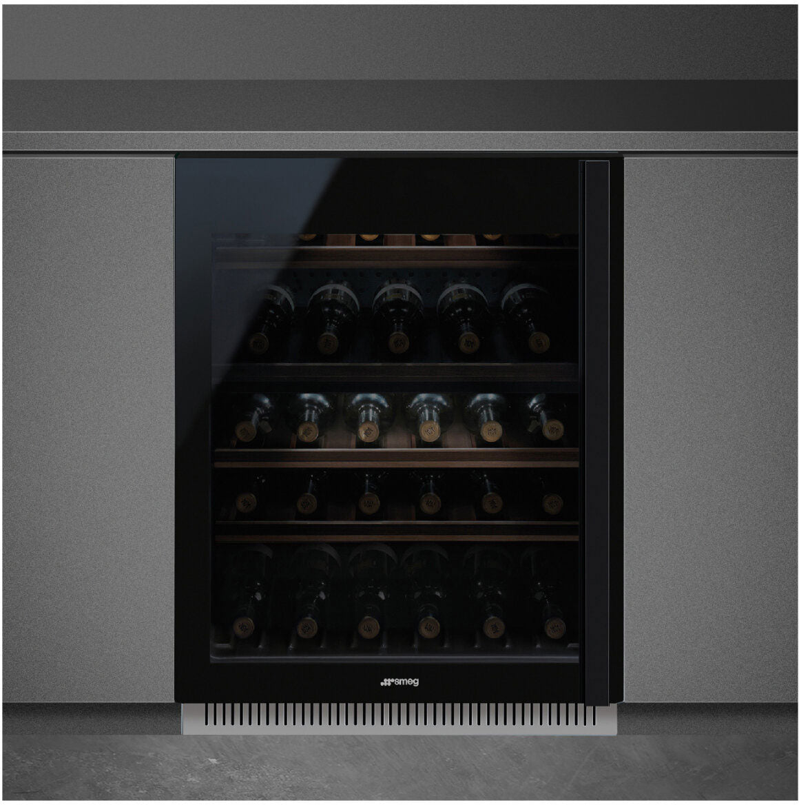 Smeg 82cm 38 Bottles Dolce Stil Novo Built-in Wine Cooler Black CVI638LN3