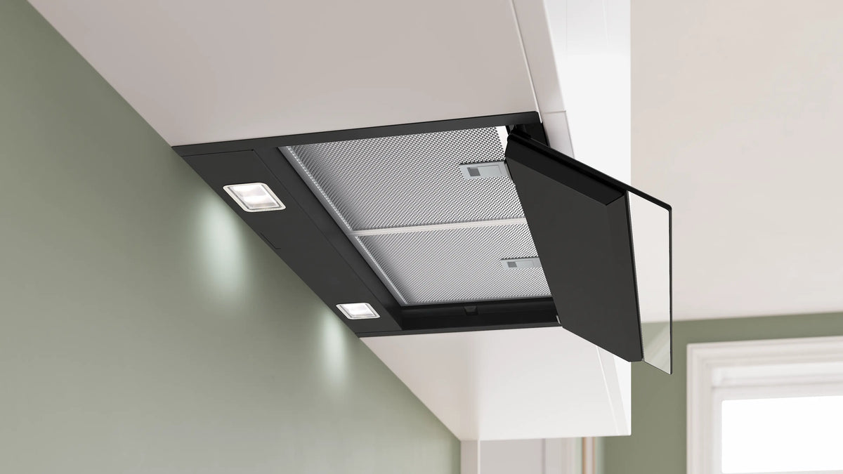 Bosch Series 6 60cm Integrated Rangehood Clear Glass Black Printed Matt Black DBB67DP60A
