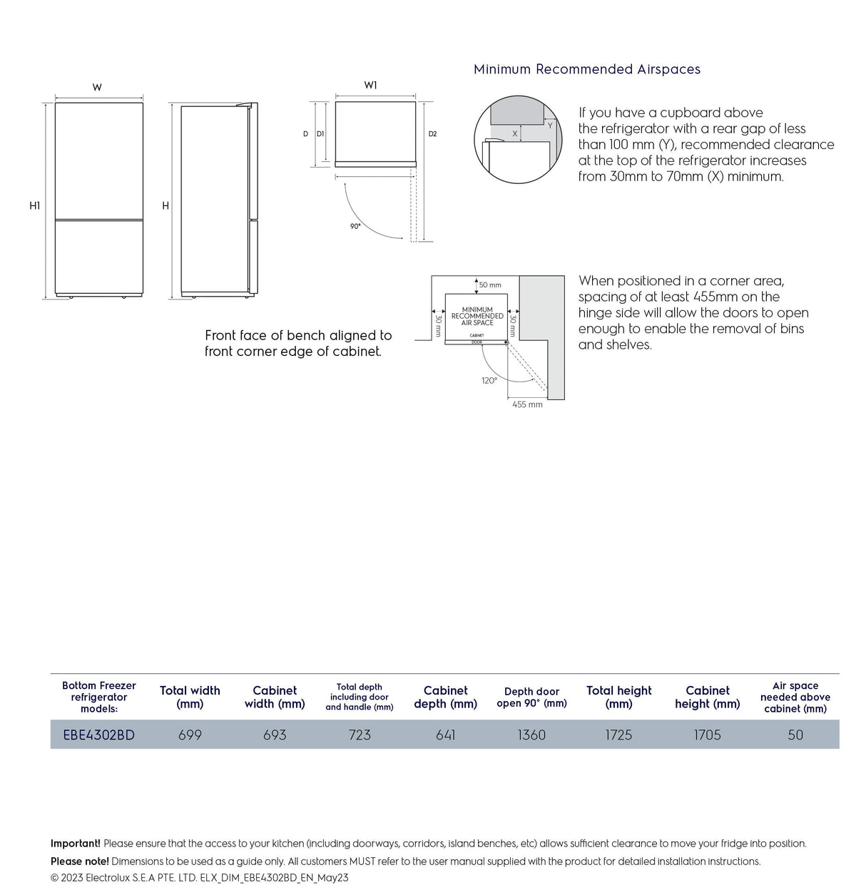 Electrolux 425L Bottom Mount Refrigerator EBE4302BD-L | Greater Sydney Only