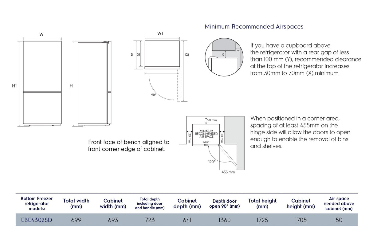 Electrolux 425L Bottom Mount Refrigerator EBE4302SD-R | Greater Sydney Only