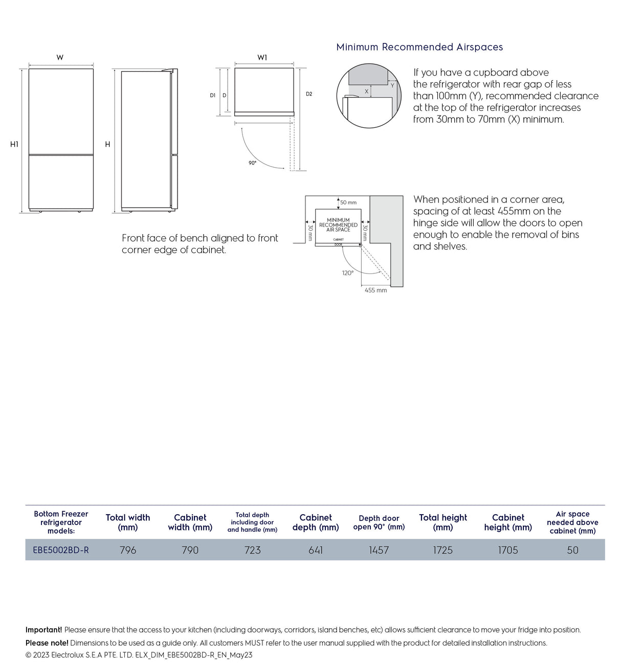 Electrolux 496L Bottom Mount Refrigerator EBE5002BD-R | Greater Sydney Only