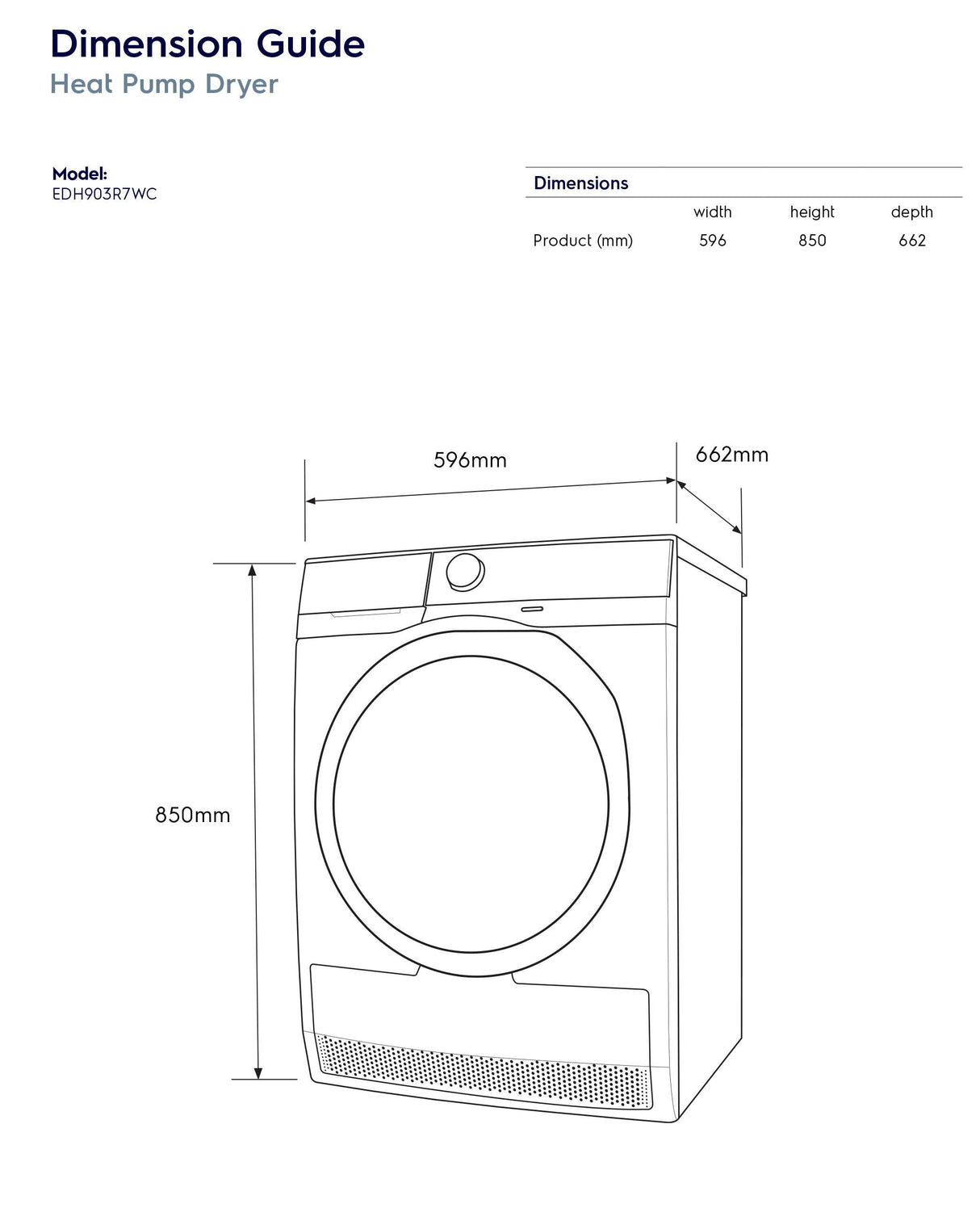 Electrolux 9kg Heat Pump Dryer EDH903R7WC | Greater Sydney Only