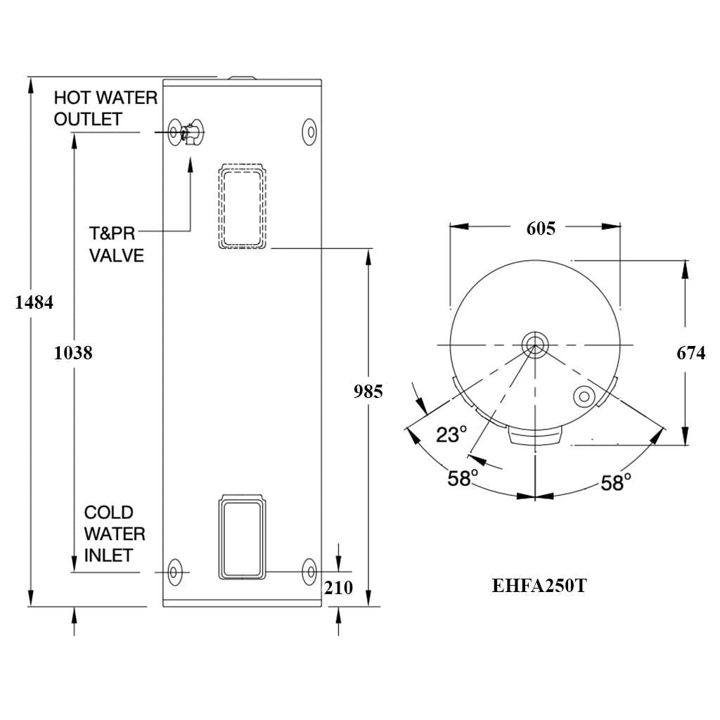 Rinnai HotFlo 250L 3.6kW Twin Element Electric Hot Water Storage Tank EHFA250T36