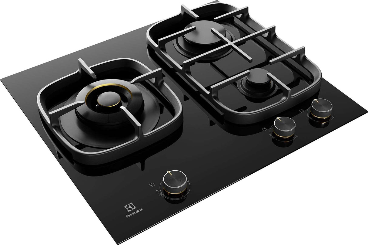 Electrolux 60cm 3 Zone Black Ceramic Glass Gas Cooktop EHG635BE