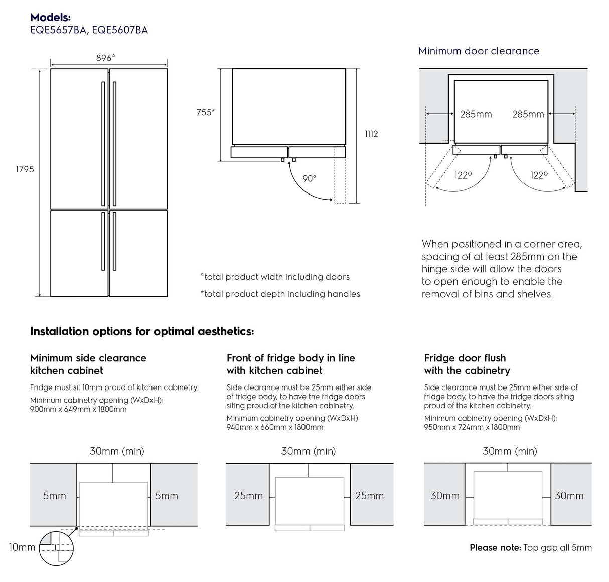 Electrolux 562L French Quad Door Refrigerator EQE5607BA | Greater Sydney Only