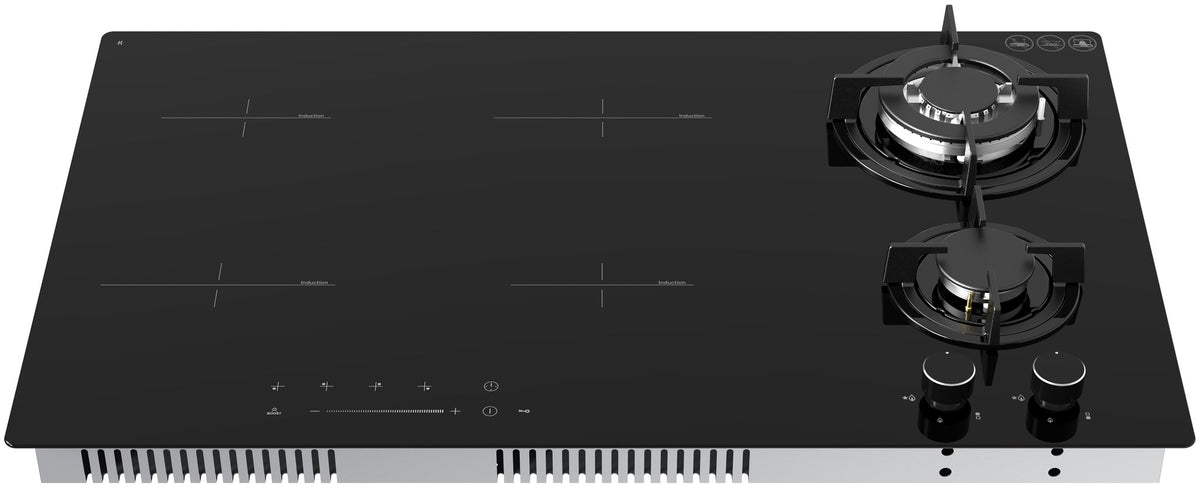 Casa 90cm Hybrid Gas & Induction Cooktop Black Ceramic Glass GHEBH192CA