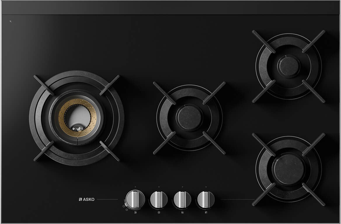 ASKO 80cm 4 Burner Gas Cooktop Black Ceramic Glass HG8843BGD1