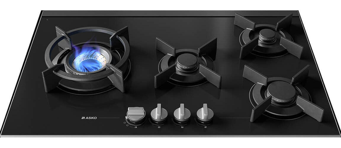 ASKO 80cm 4 Burner Gas Cooktop Black Ceramic Glass HG8843BGD1