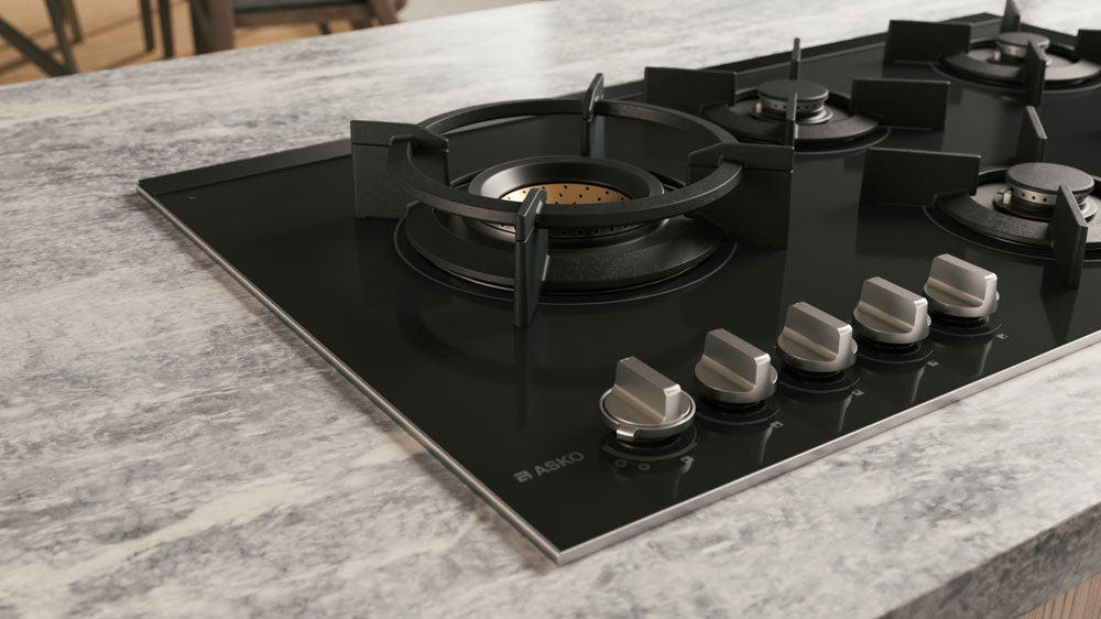 ASKO 90cm 5 Burner Gas Cooktop Black Glass HG8953BGD1