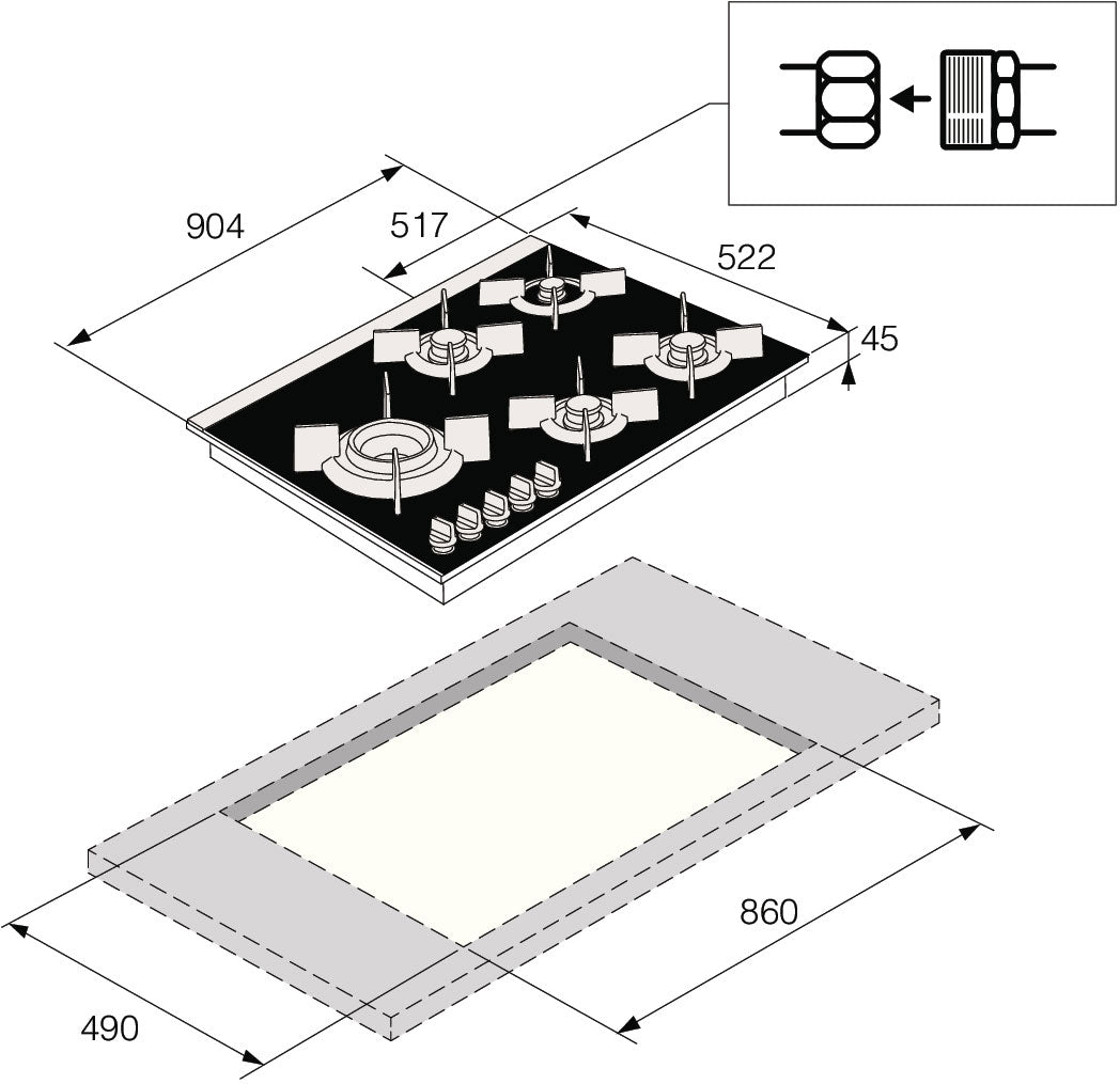 ASKO 90cm 5 Burner Gas Cooktop Black Glass HG8953BGD1