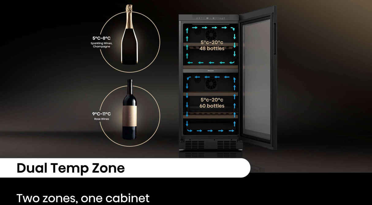 Hisense 108 Bottle Dual Zone Wine Cabinet Fridge HRWC108B | Greater Sydney Only