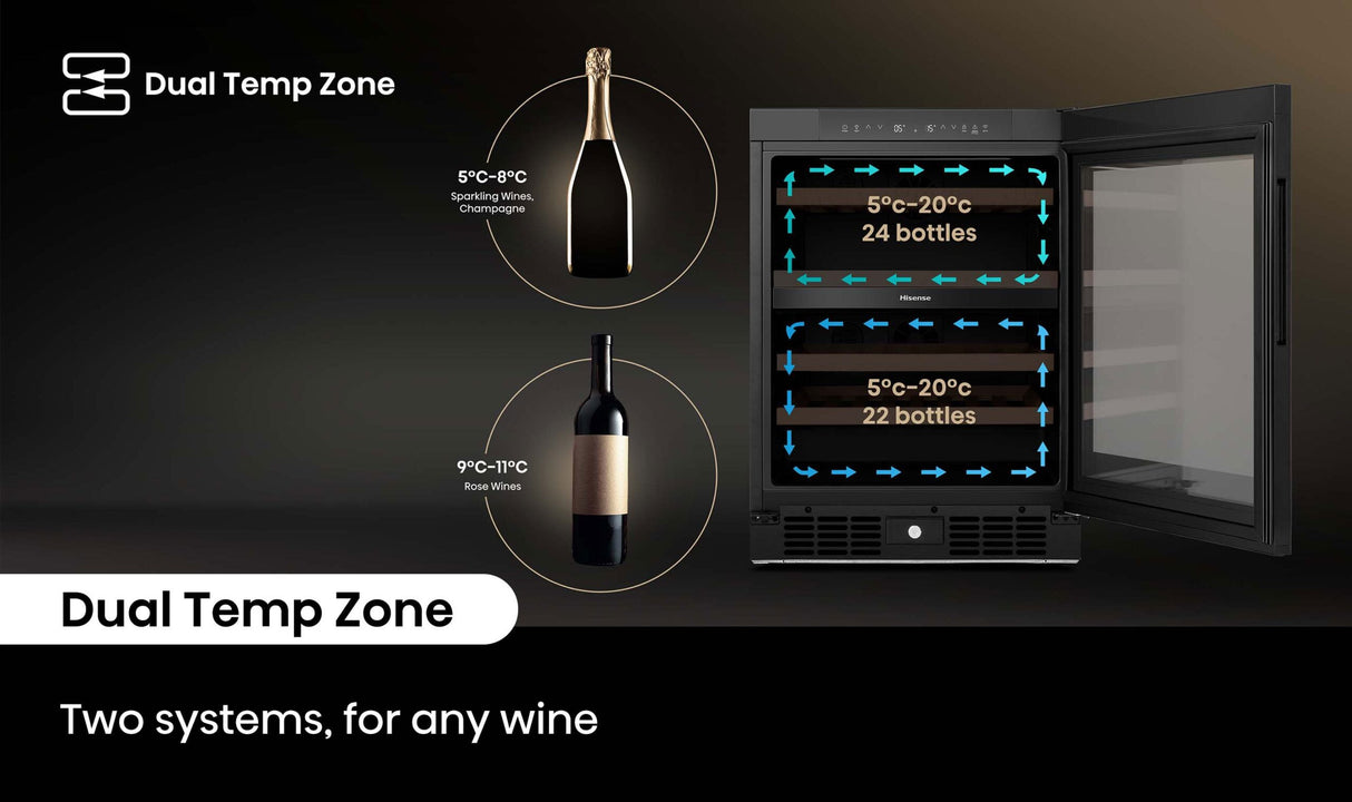 Hisense 46 Bottle Dual Zone Wine Cabinet Fridge HRWC46B | Greater Sydney Only