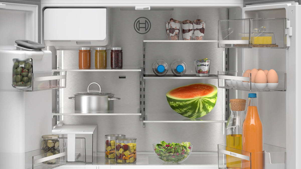 Bosch Series 6 574L French Door Fridge with Non-Plumbed Ice and Water Brushed Black Steel KFI96AXEAA