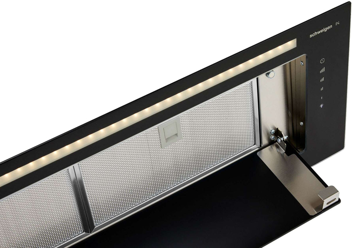 Schweigen 90cm Silent 1600m3/hr Black Glass Undermount Rangehood KLS-9GLASSBLKSP