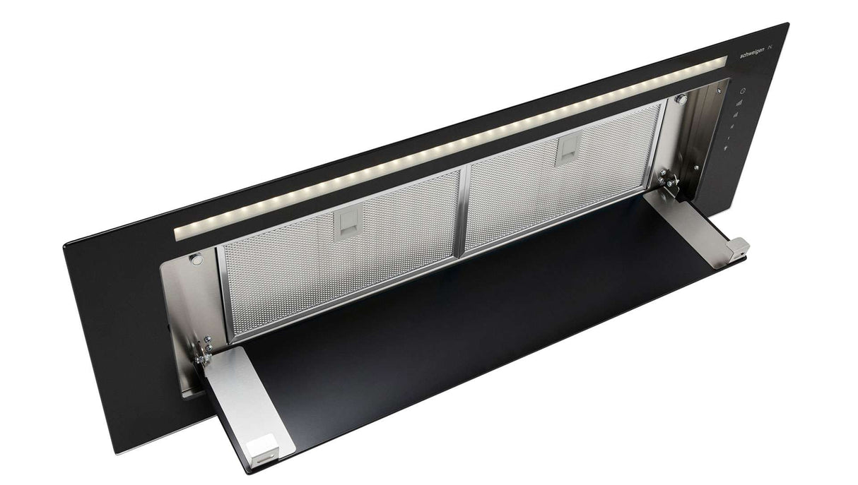 Schweigen 90cm Silent 1600m3/hr Black Glass Undermount Rangehood KLS-9GLASSBLKSP