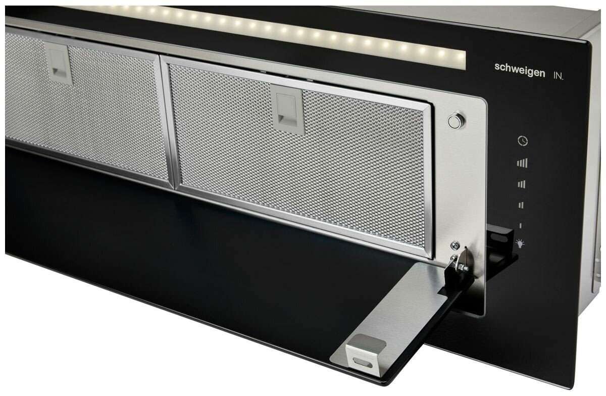 Schweigen 90cm Silent 900m3/hr Black Glass Undermount Rangehood KLS-9GLASSBLKST
