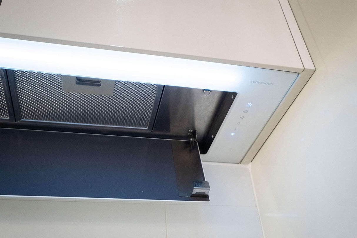 Schweigen 90cm Silent 1600m3/hr White Glass Undermount Rangehood KLS-9GLASSP