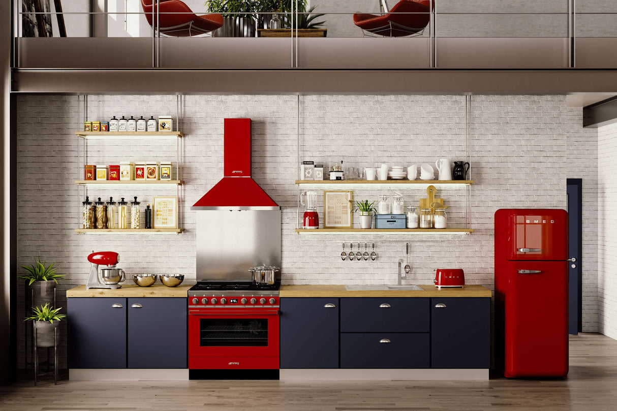 Smeg 90cm Portofino Canopy Rangehood Red KPFA9RD