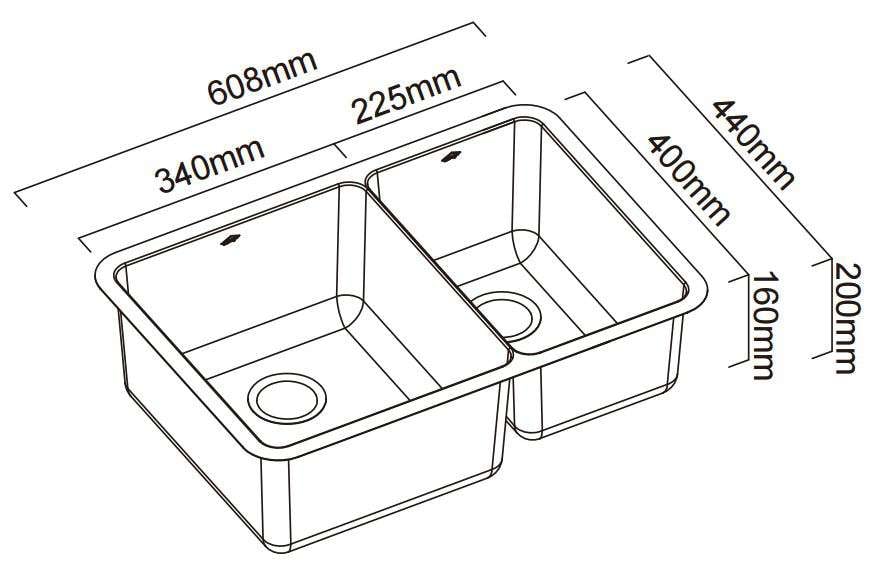 Abey Lucia 1 & 1/2 Double Bowl Inset/Undermount Sink LUA190