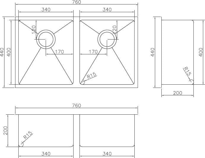Modern National Handmade Double Bowl Inset/Undermount Sink M-S203B