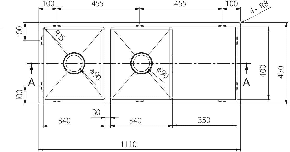Modern National Handmade Double Bowl Inset/Undermount Sink M-S206B