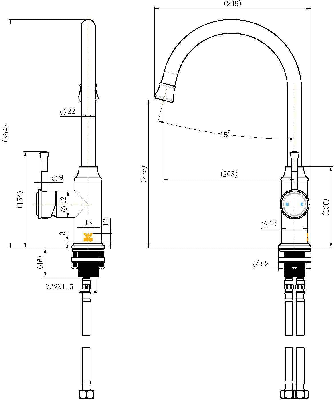 Modern National Montpellier Gooseneck Kitchen Mixer Tap MON004BN