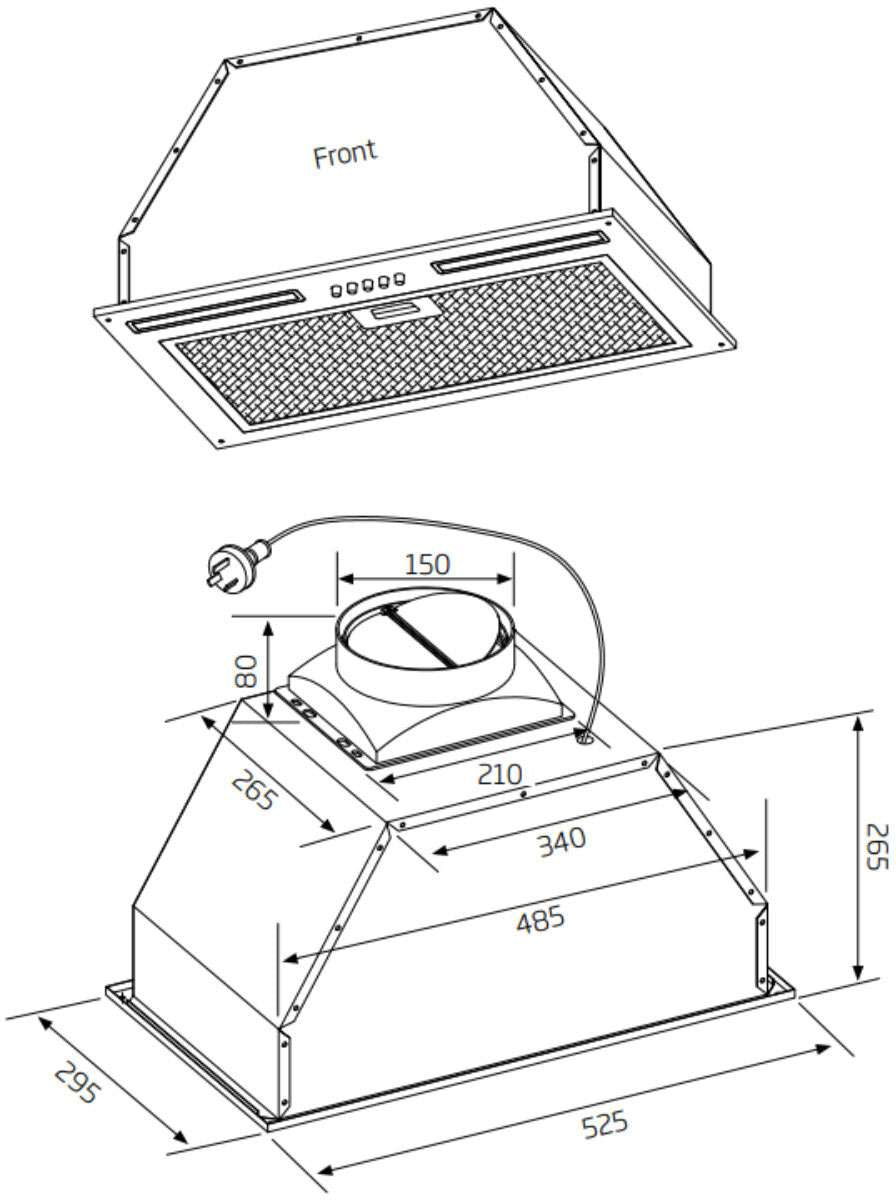Schweigen 60cm Non-Silent 1080m3/hr Black Undermount Rangehood NAUM-6B