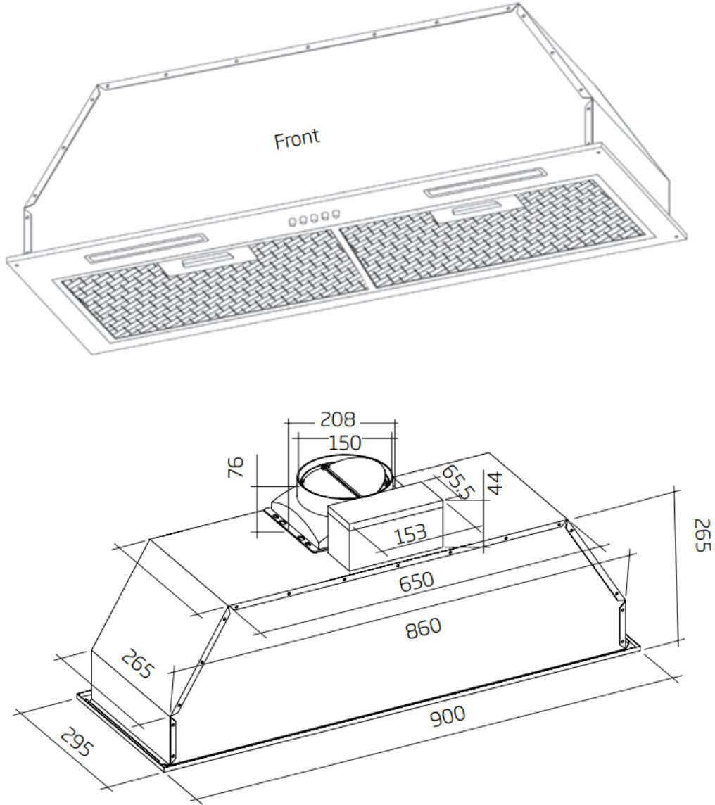 Schweigen 90cm Non-Silent 1080m3/hr Black Undermount Rangehood NAUM-9B