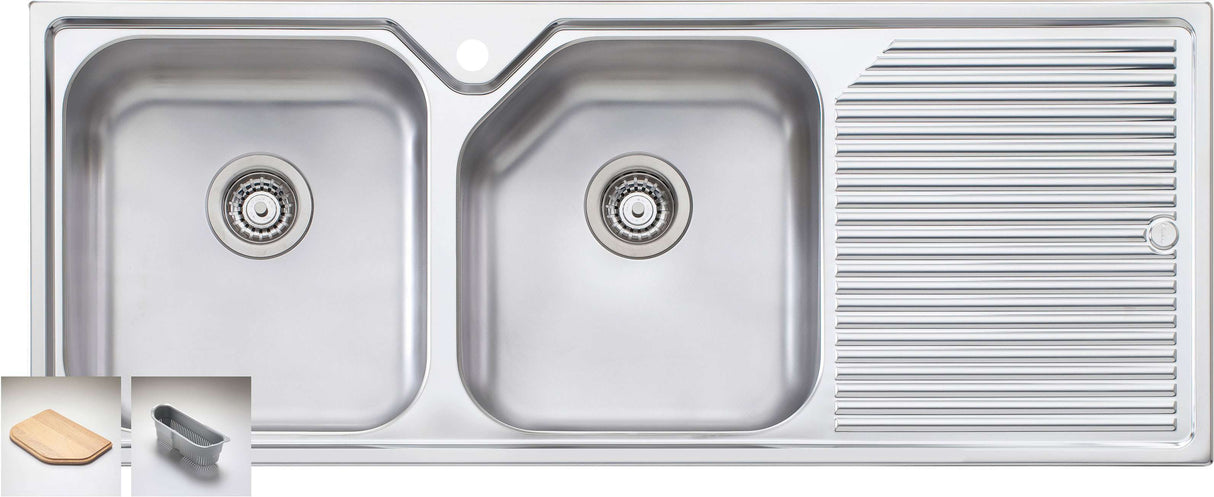 Oliveri Nu-Petite Double Left Hand Bowl Inset Sink With Drainer NP671