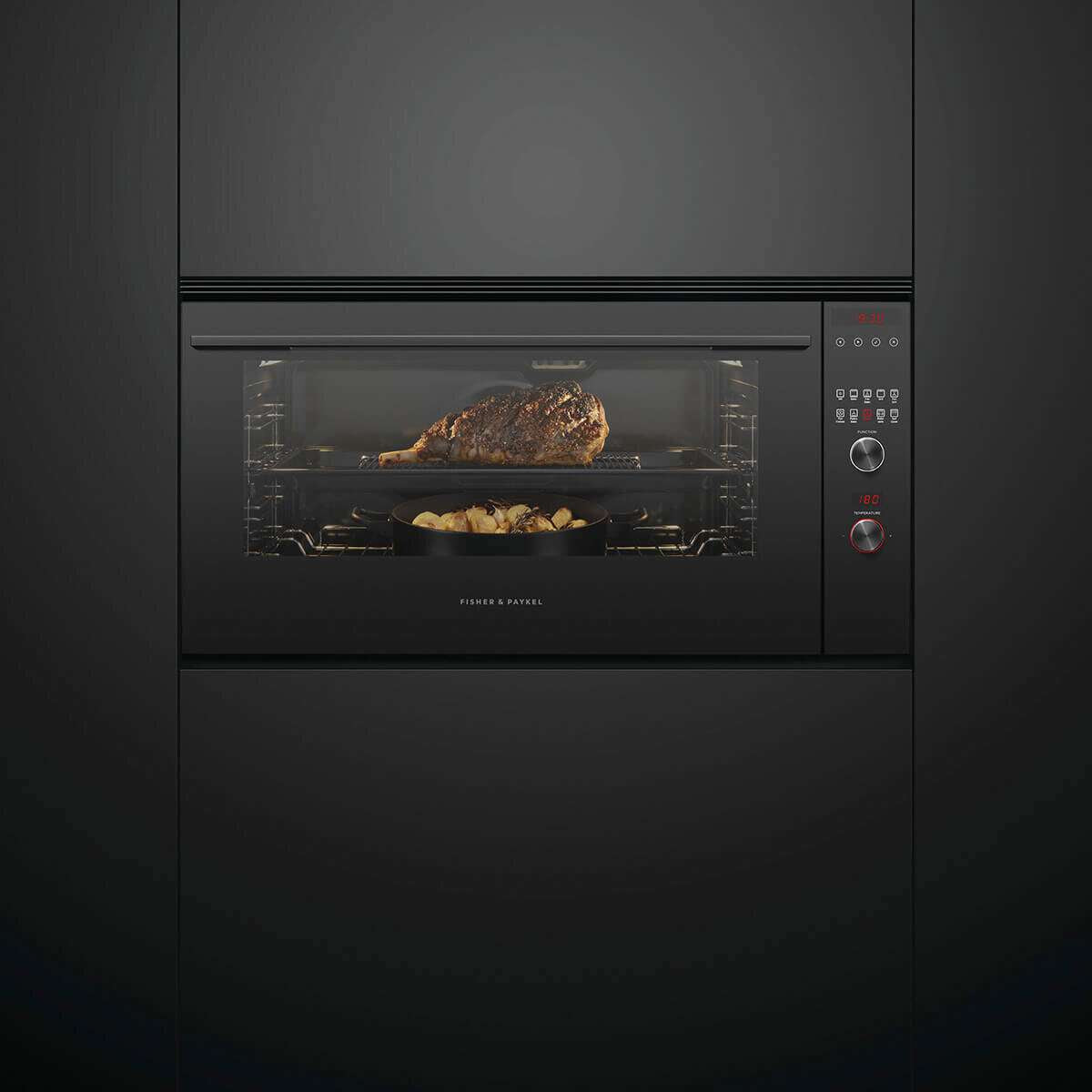 Fisher & Paykel 90cm Contemporary Pyrolytic Built-In Wall Oven Black OB90S9MEPB1
