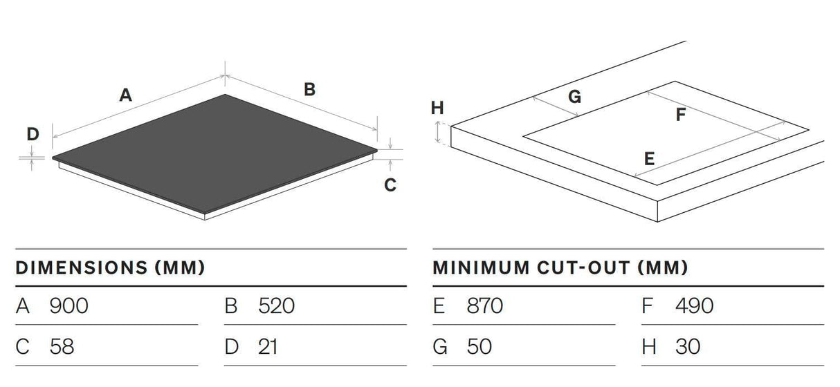 Omega 90cm Hybrid Gas & Induction Cooktop OCIG905B